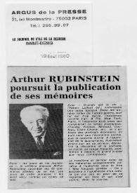 Portada:Arthur Rubinstein poursuit la publication de ses mémoires