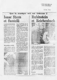 Portada:Que la musique soit sur Antenne 2
: Isaac Stern et Santelli : Rubinstein et Reichenbach