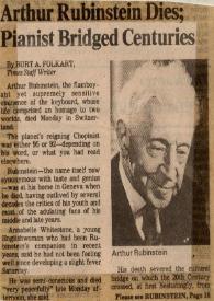 Portada:Arthur Rubinstein dies; pianist bridged centuries