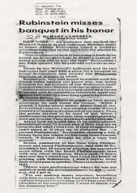 Portada:Rubinstein Misses Banquet in His Honor