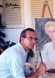 Portada:Plano medio de Wolf Ritz con pinceles en la mano junto a un retrato de Aniela Rubinstein que está posando para él detrás del cuadro