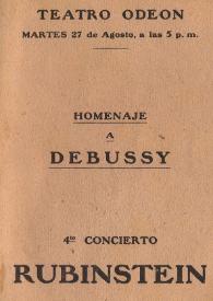 Portada:Concierto Homenaje a Debussy : 4º Concierto de Arthur Rubinstein