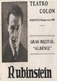 Portada:Concierto de Arthur Rubinstein : Gran Recital Albéniz