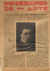 Portada:Impresiones de Arte : Un Gran Artista del Piano : Arturo Rubinstein