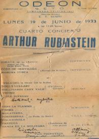 Portada:Temporada oficial 1933 : Cuarto Concierto de Arthur Rubinstein