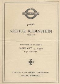 Portada:The Tuesday Musical Club presents Arthur Rubinstein pianist