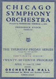 Portada:Programa de concierto de la Chicago Symphony Orchestra : temporada cuarenta y nueve : programa veintisiete