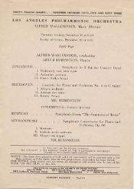 Portada:Programa de concierto de la Los Angeles Philarmonic Orchestra : dirigida por Alfred Wallenstein