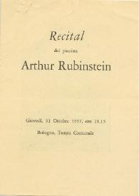 Portada:Recital del pianista Arthur Rubinstein