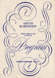 Portada:Programa de Concierto de Arthur Rubinstein
