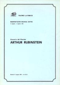 Portada:Programa de concierto del pianista Arthur Rubinstein : manifestación musical estival del 17 de junio al 9 de agosto