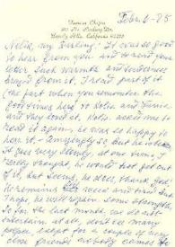 Portada:Carta dirigida a Aniela Rubinstein. Beverly Hills (California), 06-02-1985
