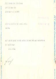 Portada:Telegrama dirigido a Arthur Rubinstein. Londres (Inglaterra), 10-01-1973