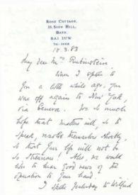 Portada:Carta dirigida a Aniela Rubinstein. Bath (Inglaterra), 18-03-1983