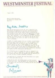 Portada:Carta dirigida a Arthur Rubinstein. Londres (Inglaterra), 07-04-1972