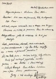 Portada:Carta dirigida a Aniela Rubinstein. Nueva York, 29-04-1947