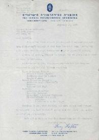 Portada:Carta dirigida a Arthur Rubinstein. Tel Aviv (Israel), 16-02-1964