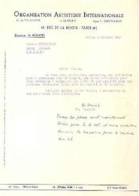 Portada:Carta dirigida a Aniela Rubinstein. París (Francia), 02-10-1947