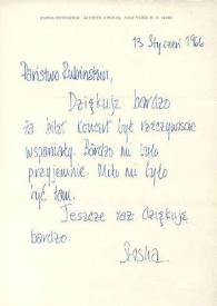 Portada:Carta dirigida a Aniela y Arthur Rubinstein. Nueva York, 13-01-1966