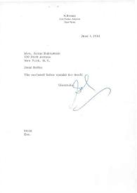 Portada:Carta dirigida a Aniela Rubinstein. Nueva York, 01-06-1961