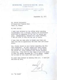 Portada:Carta dirigida a Arthur Rubinstein. Nueva York, 13-09-1971