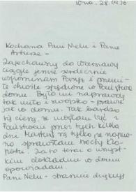 Portada:Carta dirigida a Aniela y Arthur Rubinstein. Varsovia (Polonia), 28-09-1976