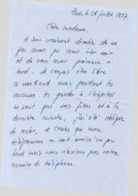 Portada:Carta dirigida a Aniela Rubinstein. París (Francia), 28-07-1957