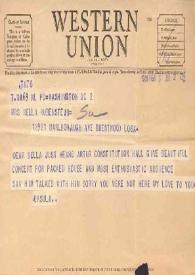 Portada:Telegrama dirigido a Aniela Rubinstein.  Washington, 03-02-1948