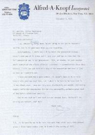 Portada:Carta dirigida a Aniela y Arthur Rubinstein. Nueva York, 06-09-1972