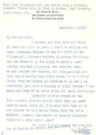 Portada:Carta dirigida a Aniela Rubinstein. Los Angeles (California), 05-09-1969