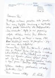 Portada:Carta dirigida a Aniela Rubinstein. Isernhagen, 13-05-1991