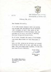Portada:Carta dirigida a Arthur Rubinstein. Tel Aviv (Israel), 07-02-1977