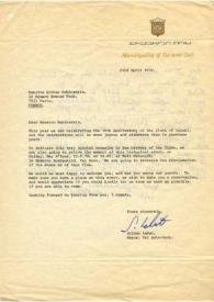 Portada:Carta dirigida a Arthur Rubinstein. Tel Aviv (Israel), 23-04-1978