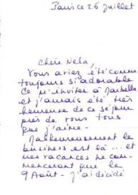 Portada:Carta dirigida a Aniela Rubinstein. París (Francia), 26-07-1971