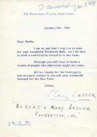 Portada:Carta dirigida a Aniela Rubinstein. Nueva York, 06-01-1964