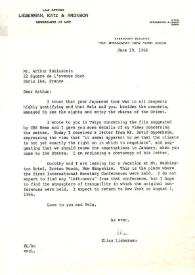Portada:Carta dirigida a Arthur Rubinstein. Nueva York, 29-06-1966