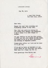 Portada:Carta dirigida a Aniela Rubinstein. Nueva York, 28-05-1974