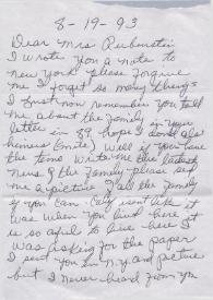 Portada:Carta dirigida a Aniela Rubinstein. Los Angeles (California), 19-08-1993