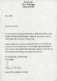 Portada:Carta dirigida a Aniela Rubinstein. Croydon (Inglaterra), 28-07-1989