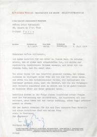 Portada:Carta dirigida a Arthur Rubinstein. Frankfurt (Alemania), 08-07-1974