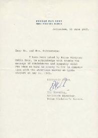 Portada:Carta dirigida a Arthur y Aniela Rubinstein. Jerusalén (Israel), 25-06-1972