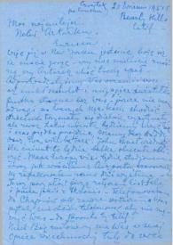 Portada:Carta dirigida a Aniela y Arthur Rubinstein. Beverly Hills (California), 20-09-1951