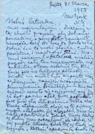 Portada:Carta dirigida a Aniela y Arthur Rubinstein. Nueva York, 21-03-1958