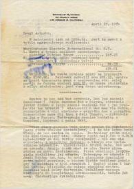 Portada:Carta dirigida a Arthur Rubinstein. Los Angeles (California), 17-04-1954