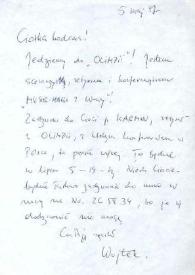 Portada:Carta dirigida a Aniela Rubinstein. Varsovia (Polonia), 05-05-1987