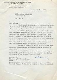 Portada:Carta dirigida a Arthur Rubinstein. Berna (Suiza), 14-05-1971