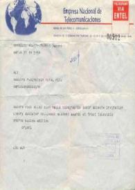 Portada:Telegrama dirigido a Arthur Rubinstein. París (Francia), 19-03-1970