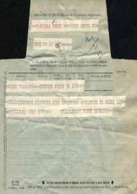 Portada:Telegrama dirigido a Arthur Rubinstein. Zurich (Suiza), 30-12-1971