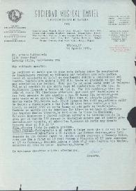 Portada:Carta dirigida a Arthur Rubinstein. México, 10-08-1953