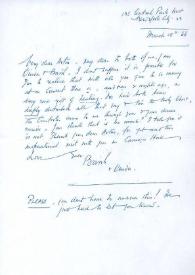 Portada:Carta dirigida a Arthur Rubinstein. Nueva York, 18-03-1966